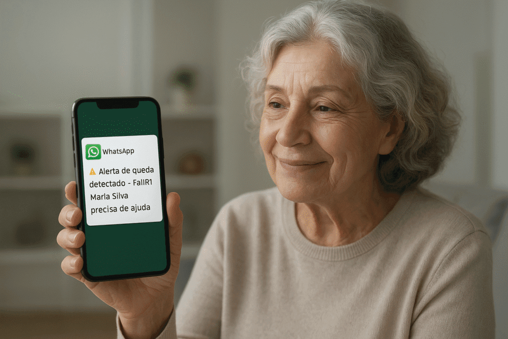 mulher idosa com notificação no whatsapp